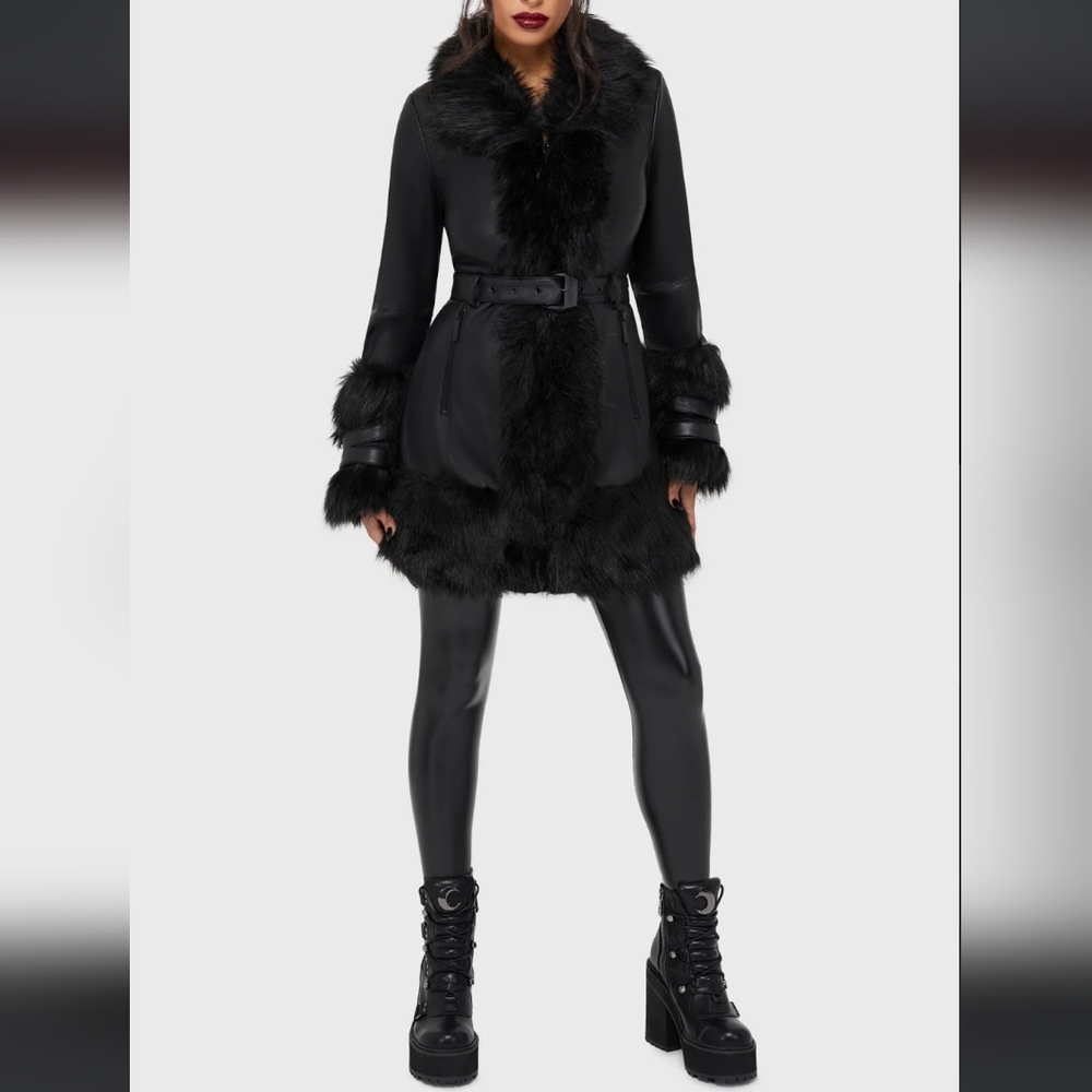 Killstar Black Faux Fur Trimmed Coat - Picture 4 of 7